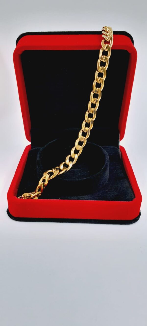 Pulseira masculina aço inox dourada 22 cm x 7 mm Corrente Grumet