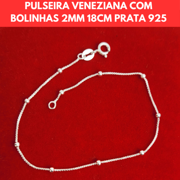 PULSEIRA VENEZIANA COM BOLINHAS 2MM 18CM PRATA 925 - Image 2