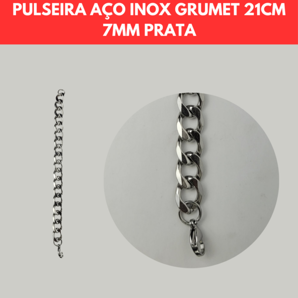 PULSEIRA AÇO INOX GRUMET 21CM 7MM PRATA - Image 2