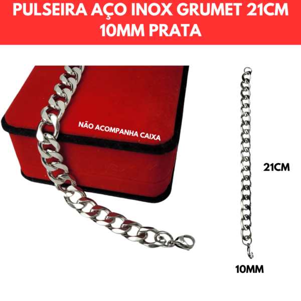 PULSEIRA AÇO INOX GRUMET 21CM 10MM PRATA