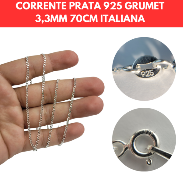 PULSEIRA GRUMET 21CM 3MM PRATA 925 ITALIANA LEGITIMA