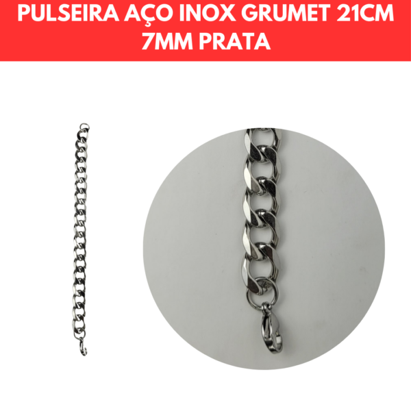 PULSEIRA AÇO INOX GRUMET 21CM 7MM PRATA