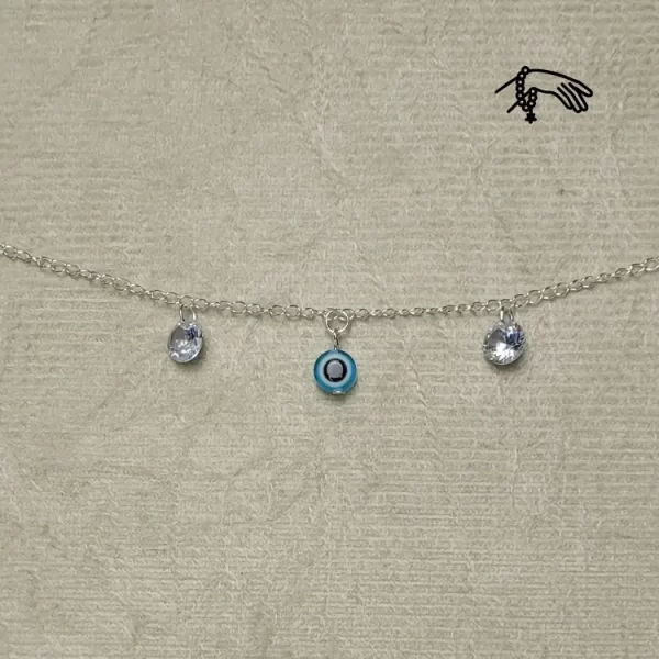 PULSEIRA PRATA COM 2 PEDRAS E 1 OLHO GREGO