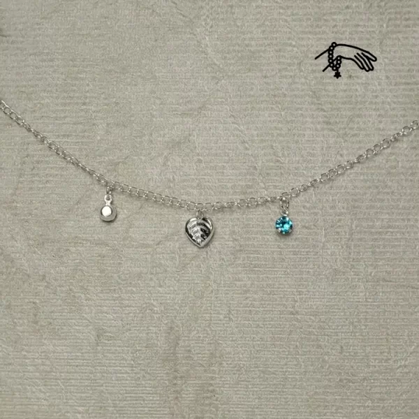 PULSEIRA COM PEDRAS VERDE, AZUL E FOLHA PRATA