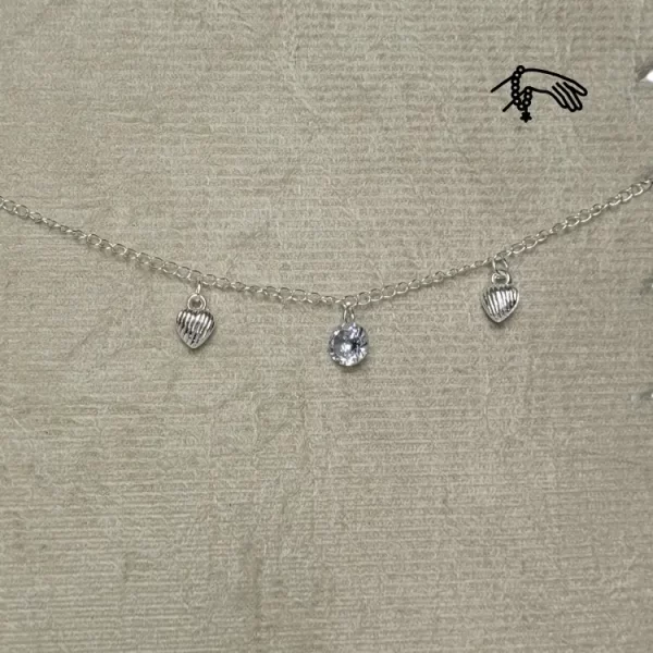 PULSEIRA PRATA COM PEDRA E CORAÇÕES
