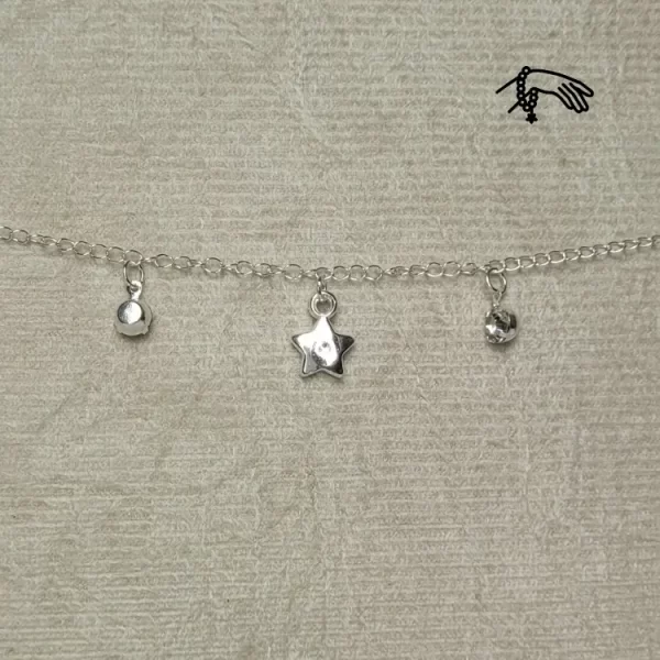 PULSEIRA PRATA COM PEDRA CRISTAL E ESTRELA PRATA